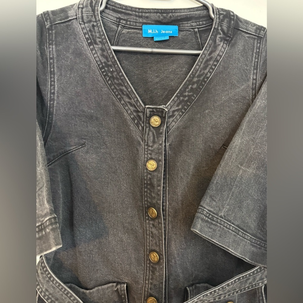 M.I.H Black 100% Cotton Button-Down Utility Denim Dress Summer Travel Grunge 90s - Picture 3 of 16